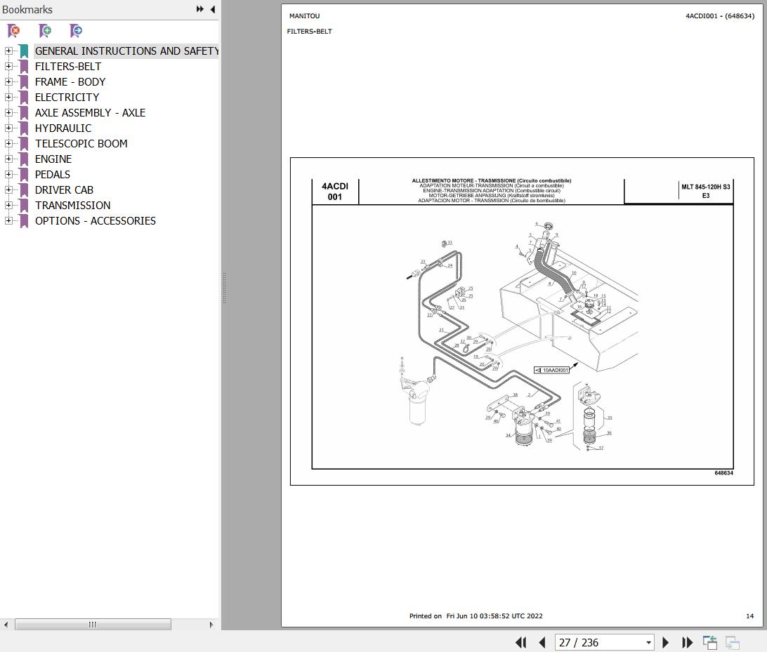 Manitou Telehandler MLT 845 120 H S3 E3 Parts Catalog 648634