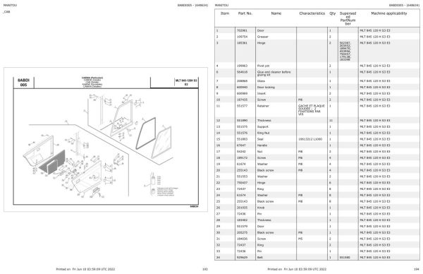 Manitou Telehandler MLT 845 120 H S3 E3 Parts Catalog 648634 1