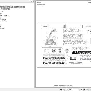 Manitou Telehandler MLT 845 120 LSU S3 E3 Parts Catalog 547980