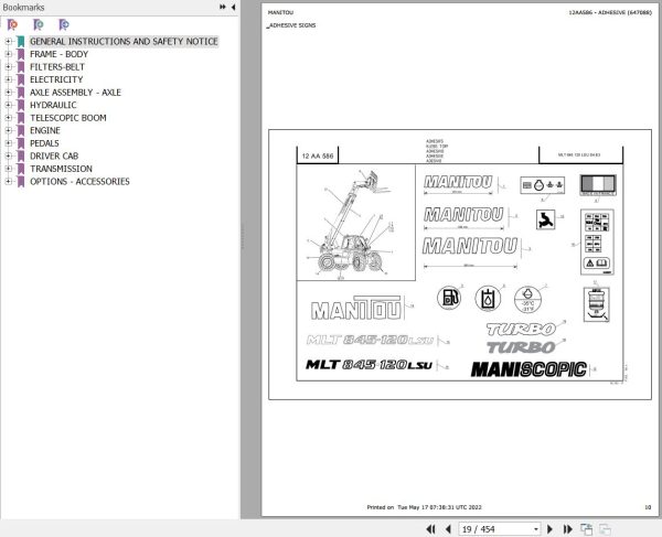 Manitou Telehandler MLT 845 120 LSU S4 E3 Parts Catalog 647088