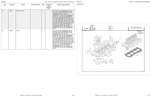 Manitou Telehandler MLT 845 120 LSU S4 E3 Parts Catalog 647088 1