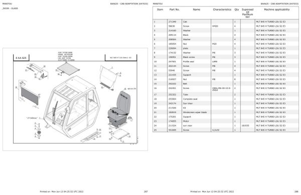Manitou Telehandler MLT 845 H TURBO LSU S3 E3 Parts Catalog 1