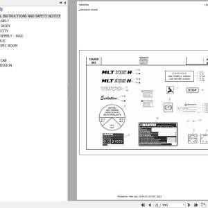 Manitou Telehandler MLT 935 H E3 Parts Catalog 648560