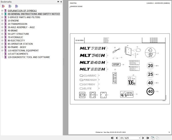 Manitou Telehandler MLT 940 120 H ST3B Parts Catalog 648834