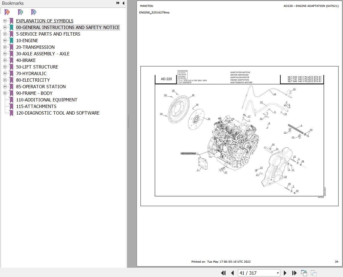 Manitou Telehandler MLT 940 140 V PLUS D ST4 S1 Parts Catalog 647621