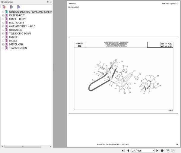 Manitou Telehandler MLT 940 H LSU S2 E3 Parts Catalog 648623