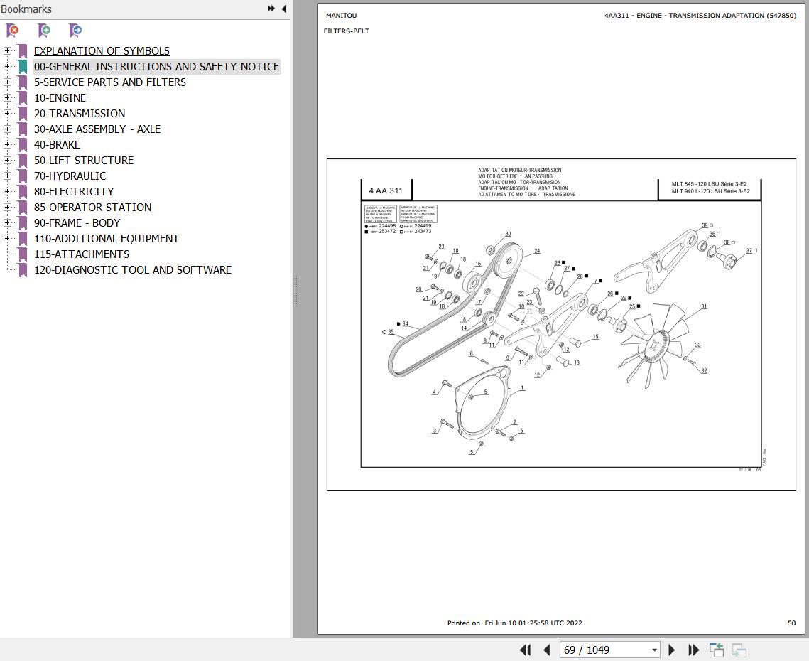 Manitou Telehandler MLT 940 L 120 LSU S3 E2 Parts Catalog 547850