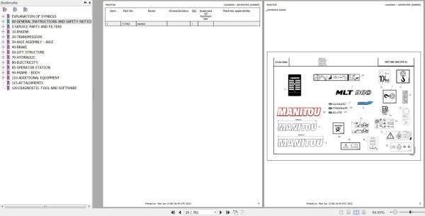 Manitou Telehandler MLT 960 104JD H ST4 S1 Parts Catalog 648905