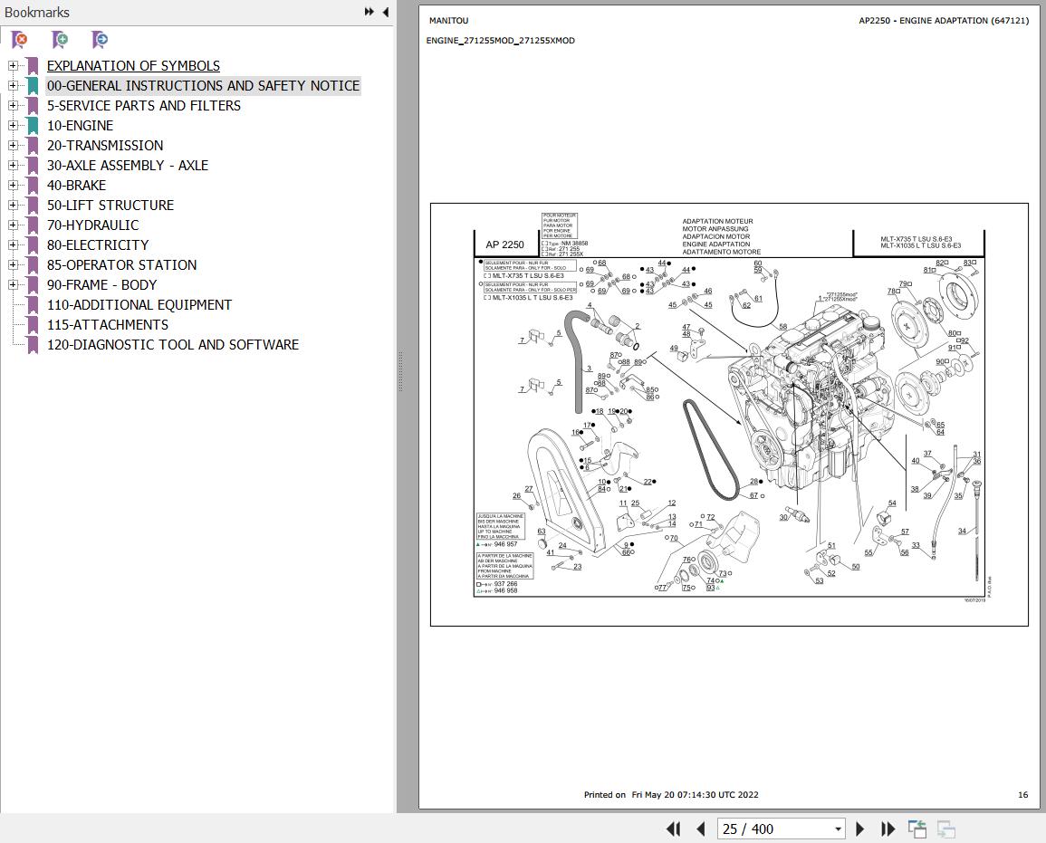 Manitou Telehandler MLT X 1035 100 LT LSU S6 E3 Parts Catalog 647121