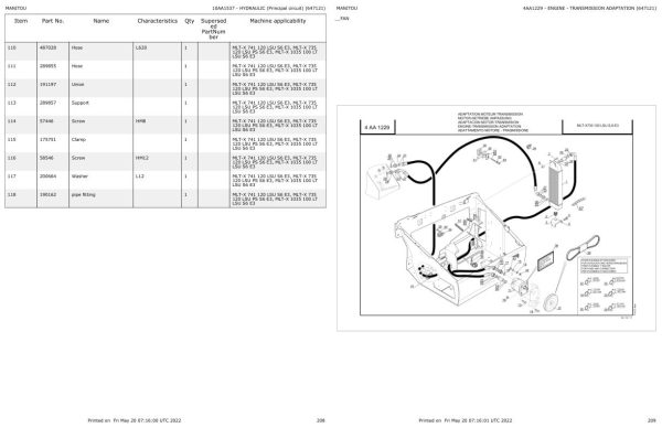 Manitou Telehandler MLT X 1035 100 LT LSU S6 E3 Parts Catalog 647121 1