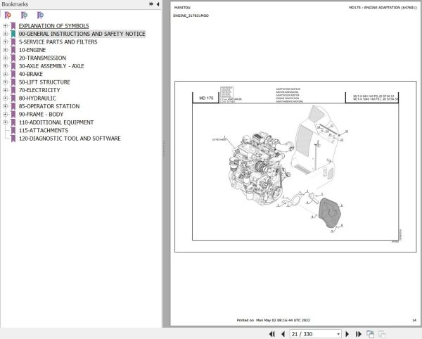 Manitou Telehandler MLT X 1040 140 PS L JD ST3A S1 Parts Catalog 647601