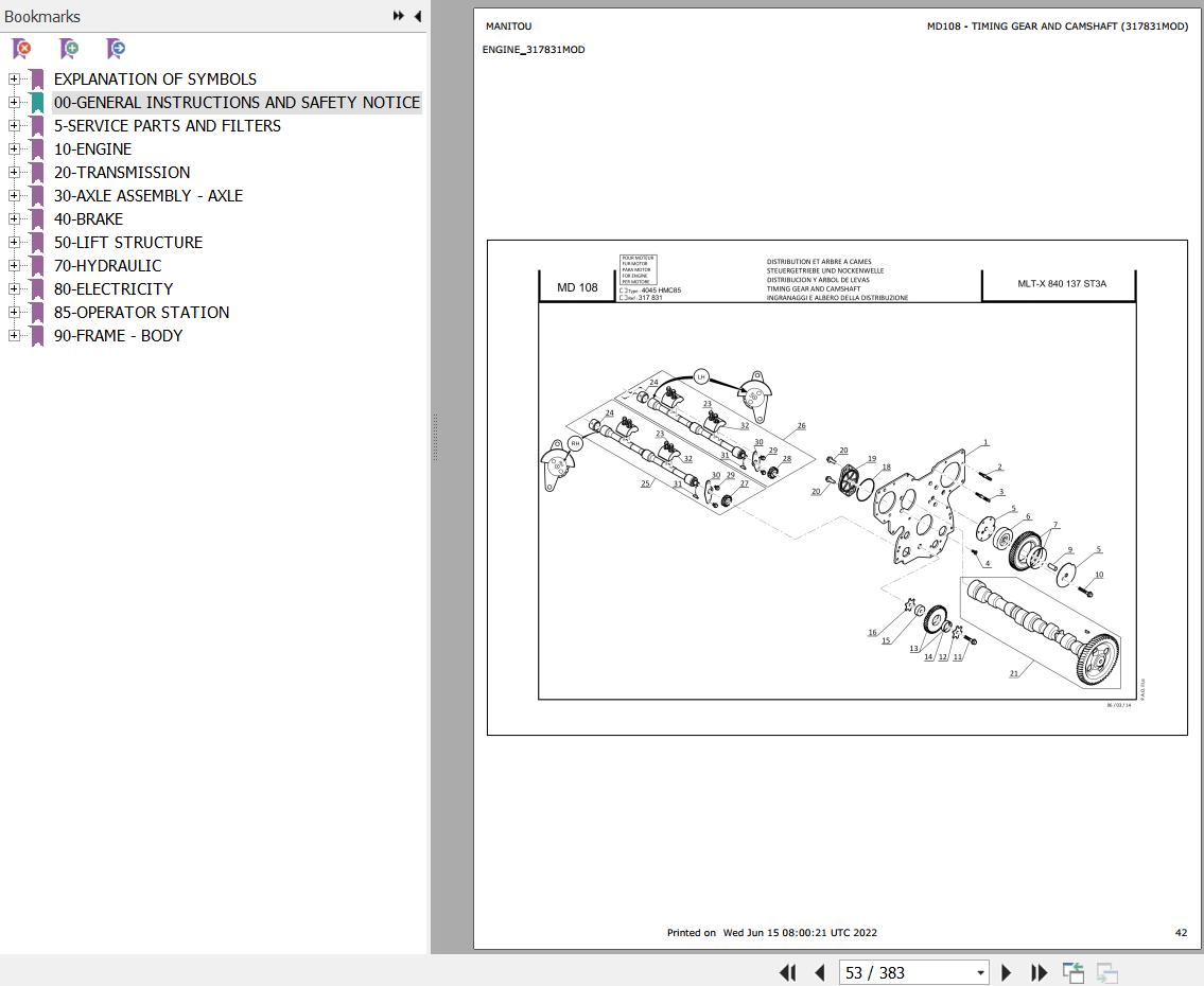 Manitou Telehandler MLT X 1040 140 PS L JD ST3A S2 Parts Catalog 647672