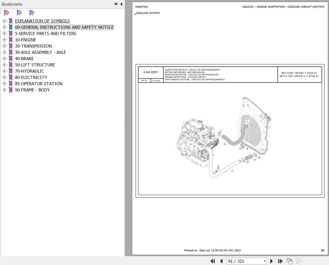 Manitou Telehandler MLT X 1041 145 PS L Y ST3A S1 Parts Catalog 647797