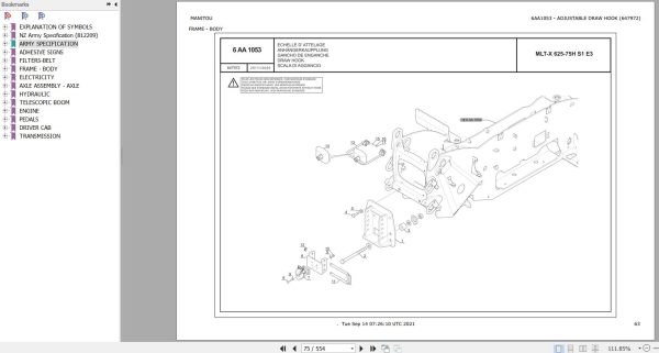 Manitou Telehandler MLT X 625 75H S1 E3 AUS ARMY Parts Catalog 647972
