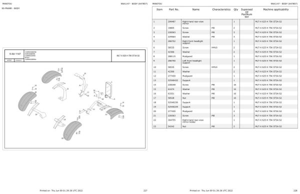 Manitou Telehandler MLT X 625 H 75K ST3A S2 Parts Catalog 647807 1