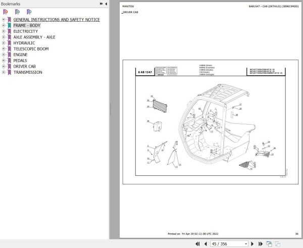 Manitou Telehandler MLT X 627 TURBO COMPACT 20P SC E3 Parts Catalog 647427