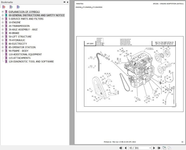 Manitou Telehandler MLT X 732 95P ST3A S1 Parts Catalog 647531