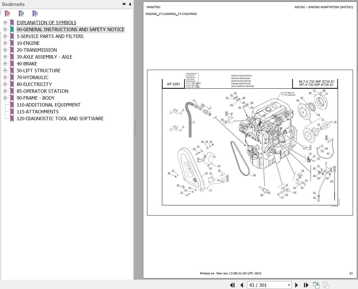 Manitou Telehandler MLT X 732 95P ST3A S1 Parts Catalog 647531