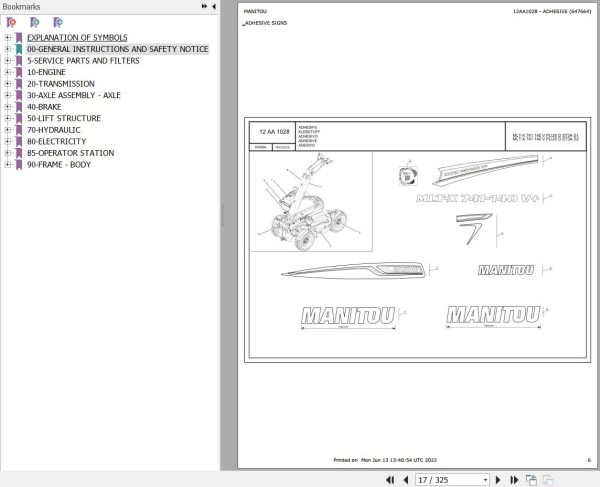Manitou Telehandler MLT X 741 140 V PLUS D ST3A S1 Parts Catalog 647664