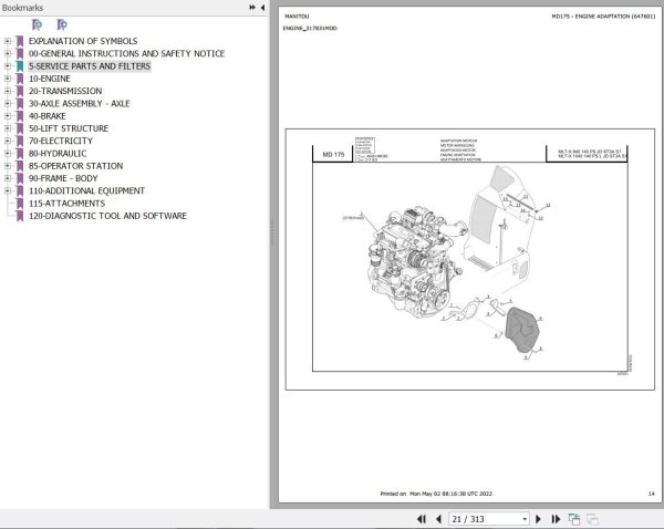 Manitou Telehandler MLT X 840 140 PS JD ST3A S1 Parts Catalog 647601