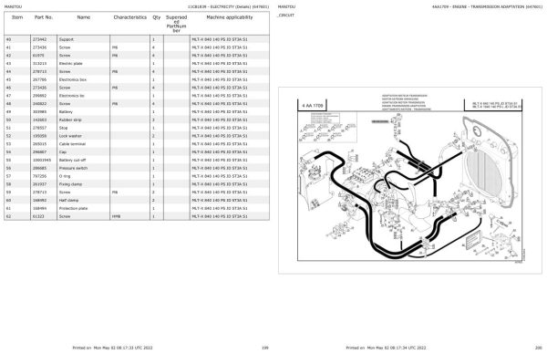 Manitou Telehandler MLT X 840 140 PS JD ST3A S1 Parts Catalog 647601 1