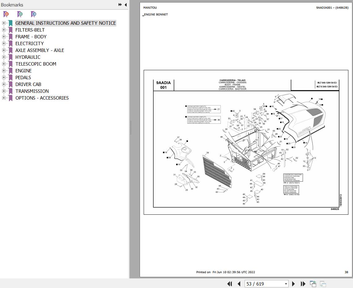 Manitou Telehandler MLT X 845 120 H S4 E3 Parts Catalog 648628