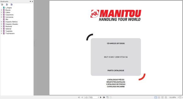 Manitou Telehandler MLT X 845 120M ST3A S6 Parts Catalog 649225
