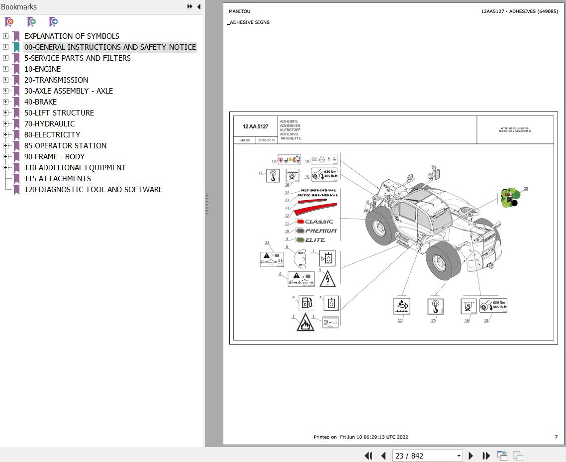 Manitou Telehandler MLT X 961 145 V PLUS L JD ST3A S1 Parts Catalog 649085
