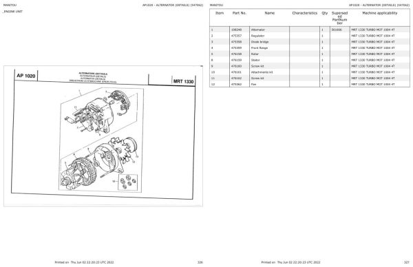 Manitou Telehandler MRT 1330 TURBO MOT 1004 4T Parts Catalog 547062 1