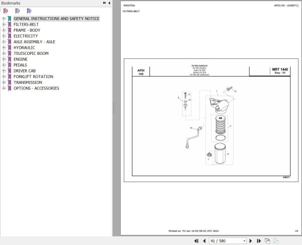 Manitou Telehandler MRT 1440 400 EASY MOT 1104D 44T E3 Parts Catalog 648571
