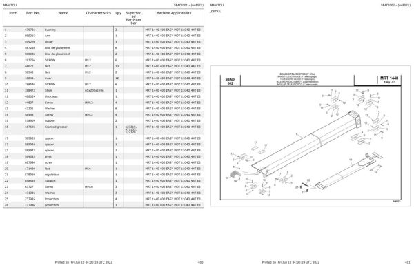 Manitou Telehandler MRT 1440 400 EASY MOT 1104D 44T E3 Parts Catalog 648571 1