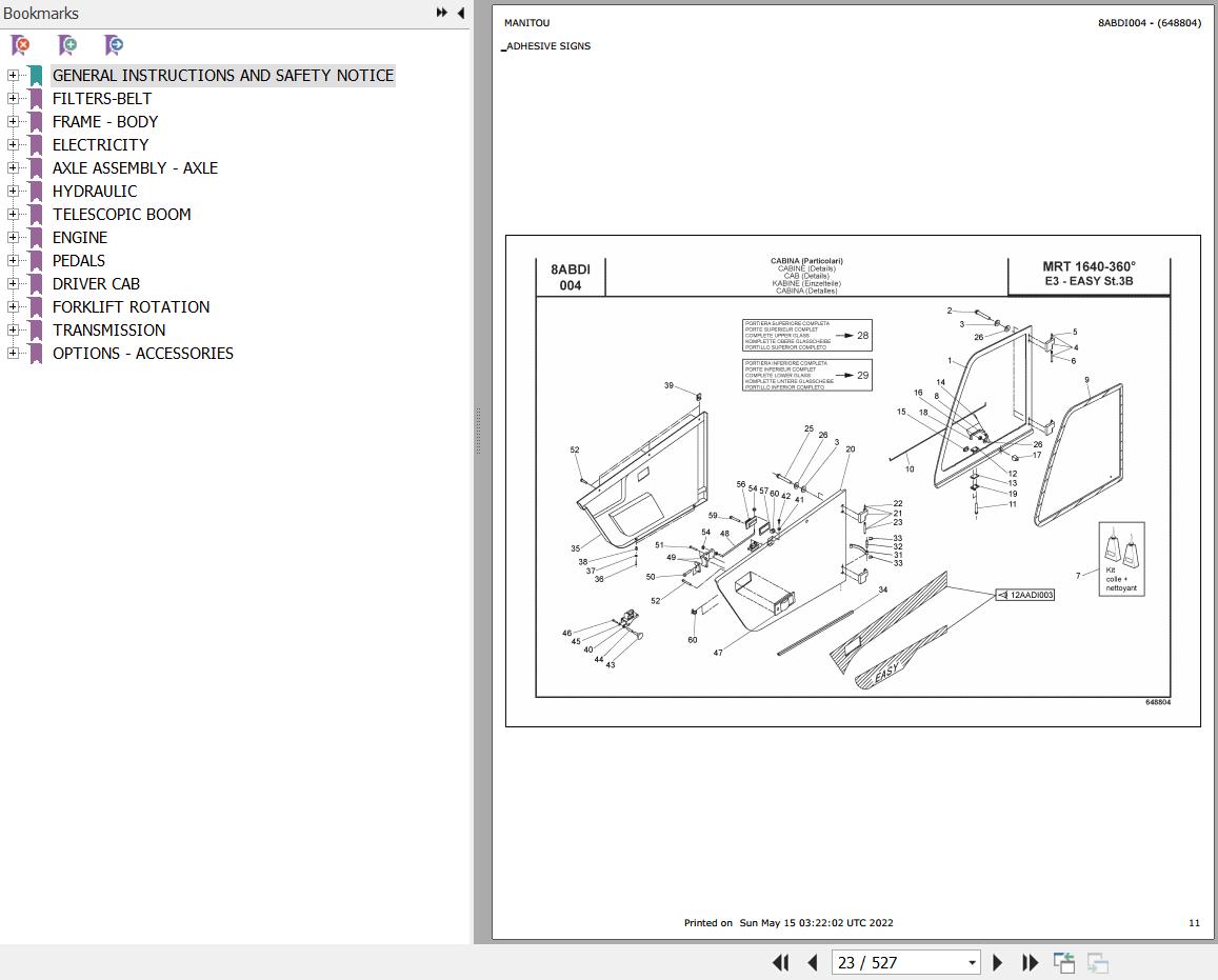 Manitou Telehandler MRT 1640 360 EASY ST3B Parts Catalog 648804