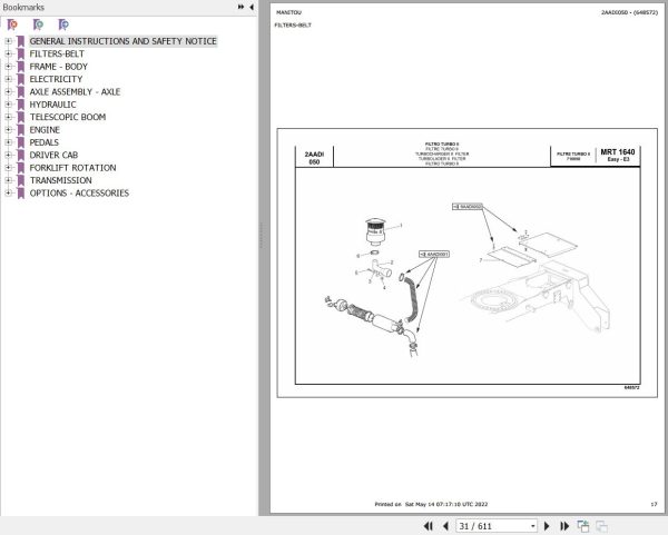 Manitou Telehandler MRT 1640 400 EASY MOT 1104D 44T E3 Parts Catalog 648572