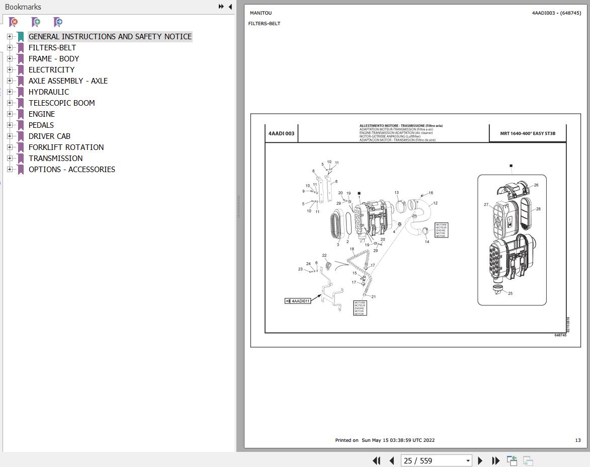 Manitou Telehandler MRT 1640 400 EASY ST3B Parts Catalog 648745