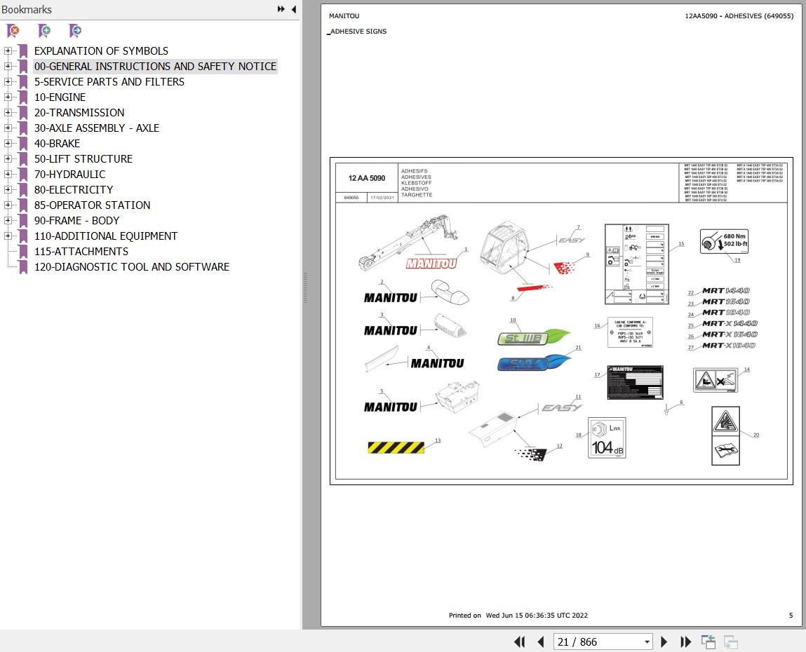 Manitou Telehandler MRT 1640 EASY 75P 360 ST3B S2 Parts Catalog 649055