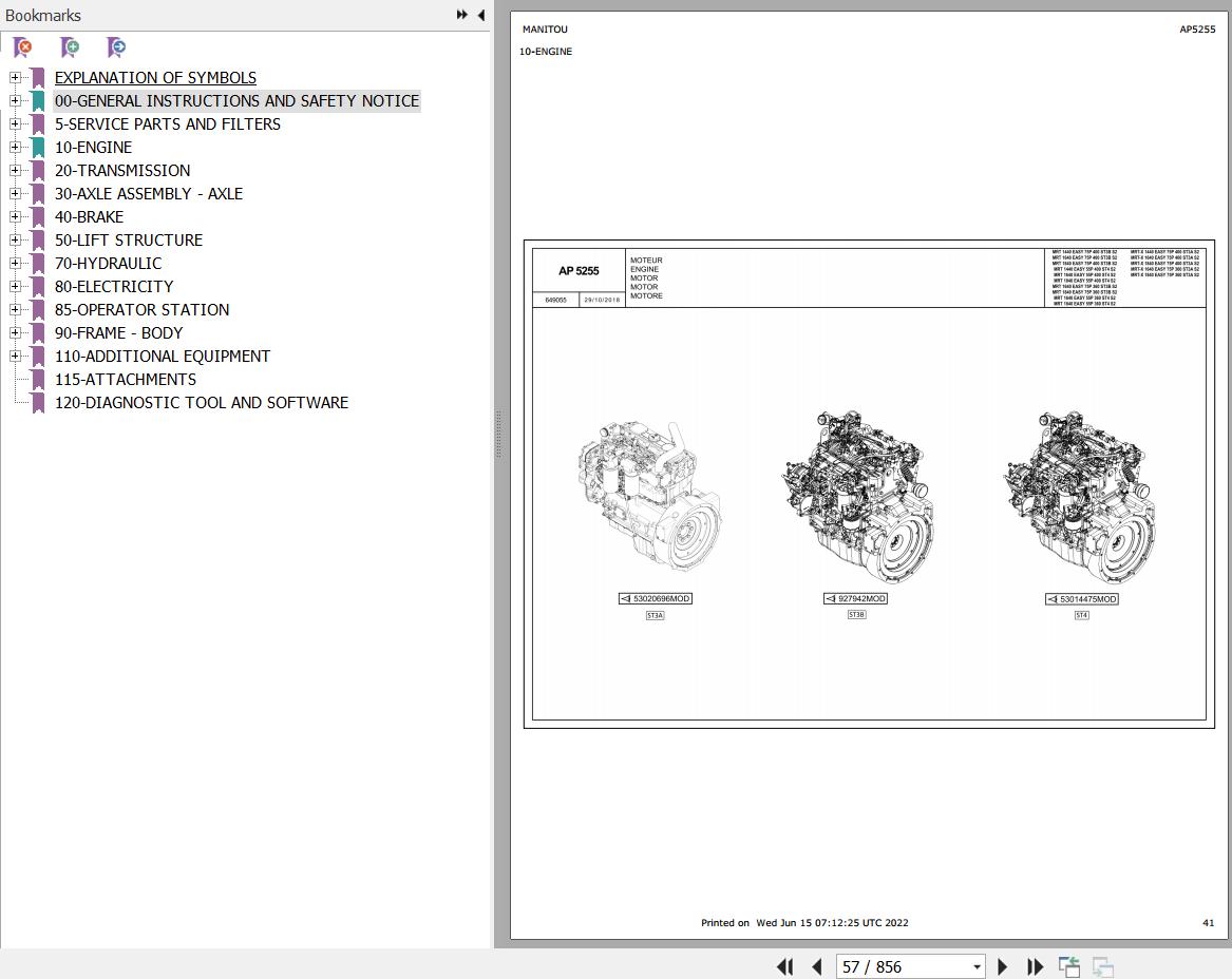 Manitou Telehandler MRT 1640 EASY 75P 400 ST3B S2 Parts Catalog 649055
