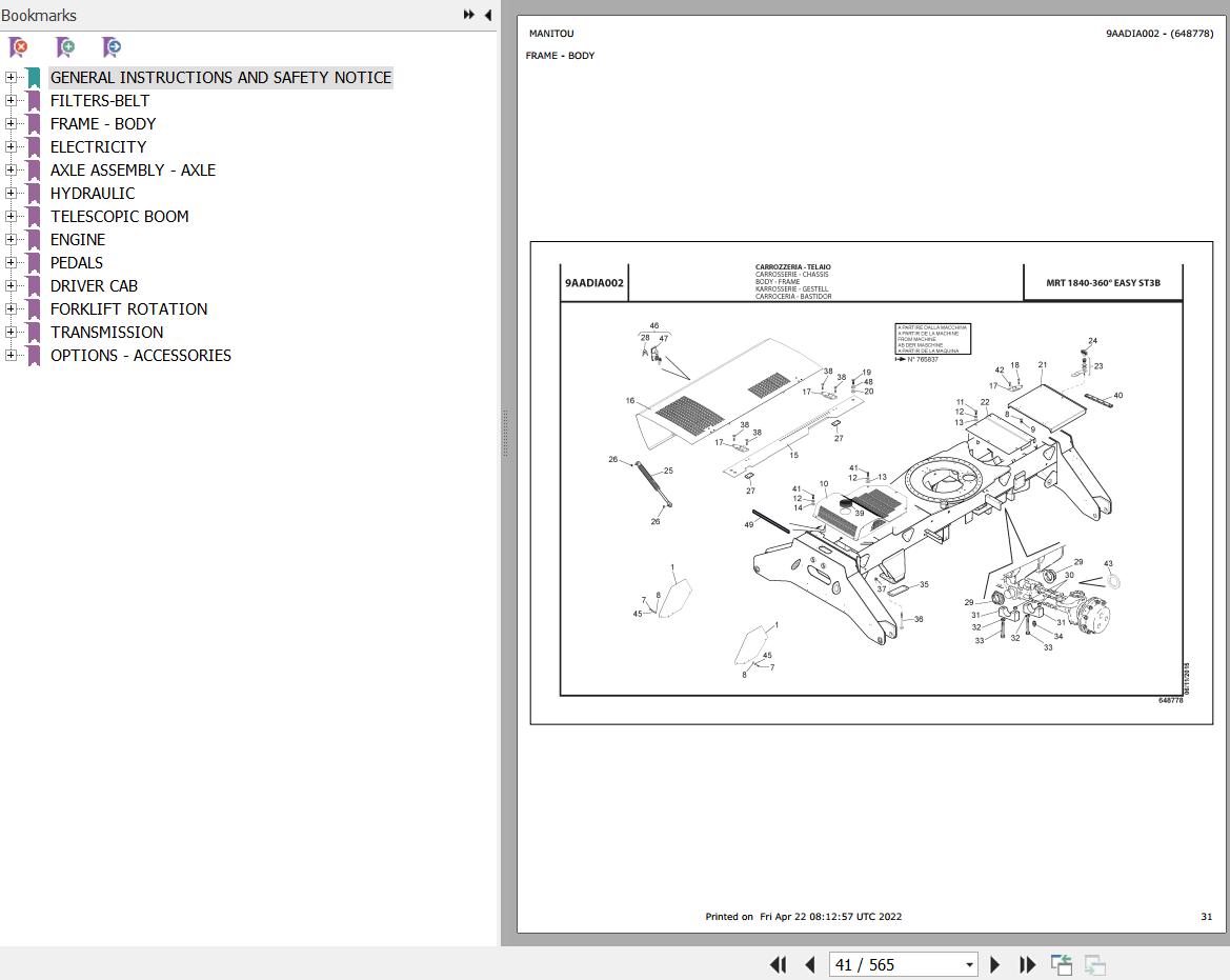 Manitou Telehandler MRT 1840 360 EASY ST3B Parts Catalog 648778