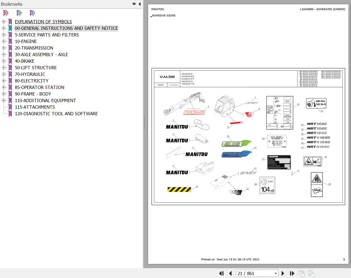 Manitou Telehandler MRT 1840 EASY 55P 360 ST4 S2 Parts Catalog 649055