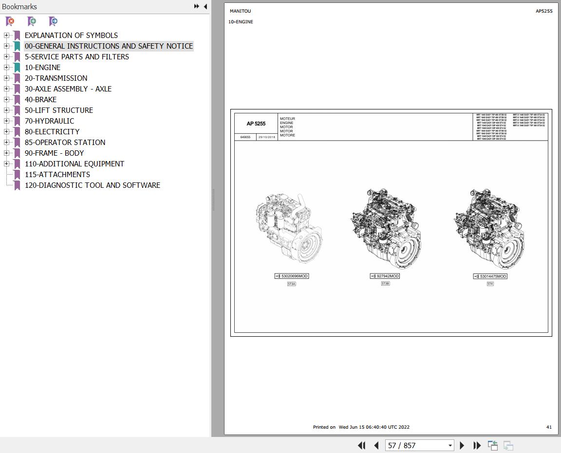 Manitou Telehandler MRT 1840 EASY 75P 400 ST3B S2 Parts Catalog 649055