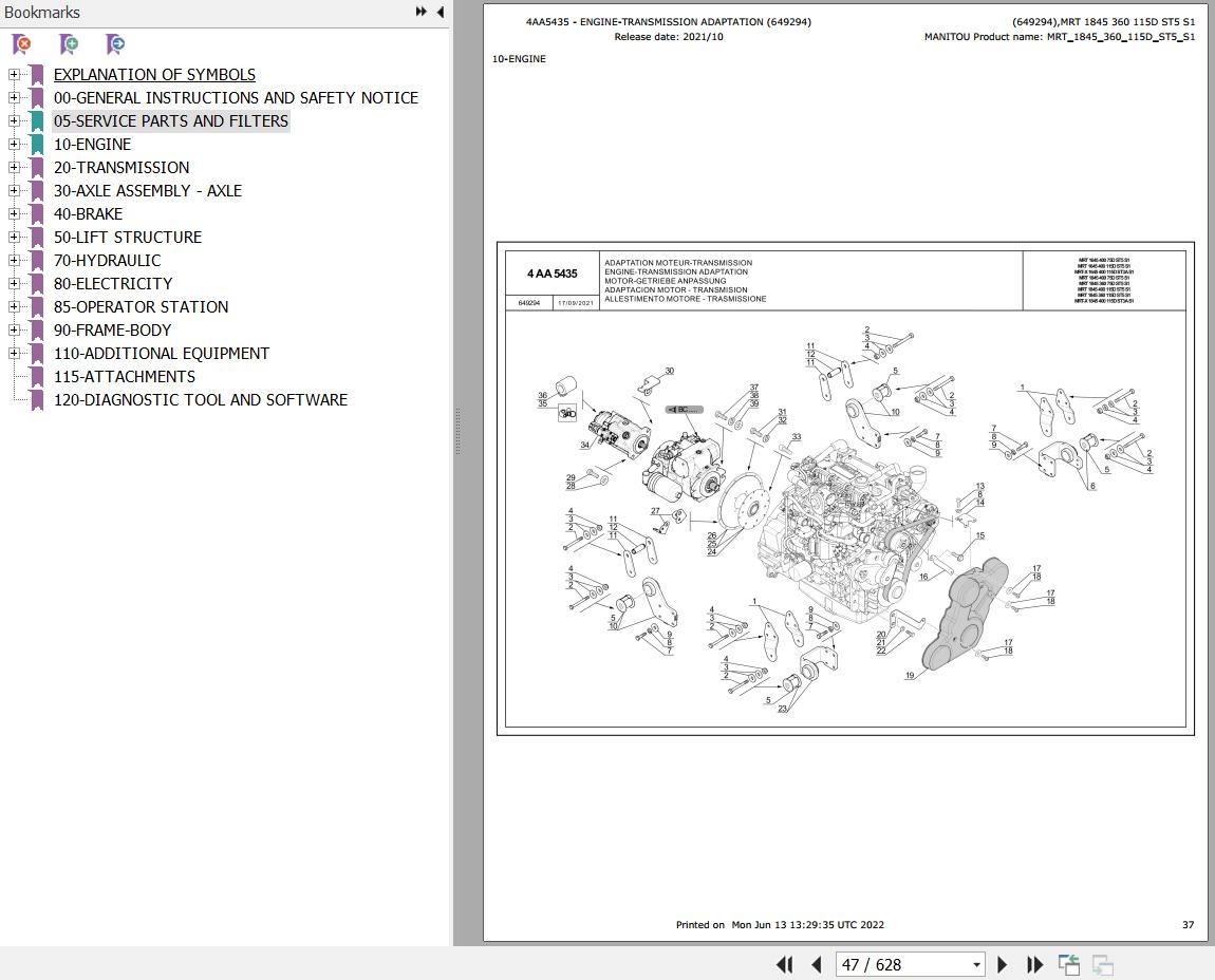 Manitou Telehandler MRT 1845 360 115D ST5 S1 Parts Catalog 649294