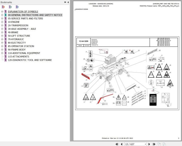 Manitou Telehandler MRT 1845 400 75D ST5 S1 Parts Catalog 649294