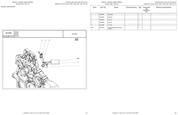Manitou Telehandler MRT 1845 400 75D ST5 S1 Parts Catalog 649294 1