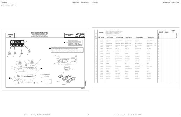 Manitou Telehandler MRT 1850 PRIVILEGE E3 Parts Catalog 886919MOD 1