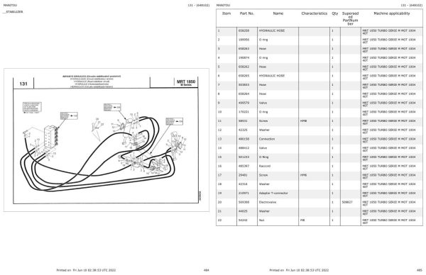 Manitou Telehandler MRT 1850 TURBO SERIE M MOT 1004 40T Parts Catalog 648102 1