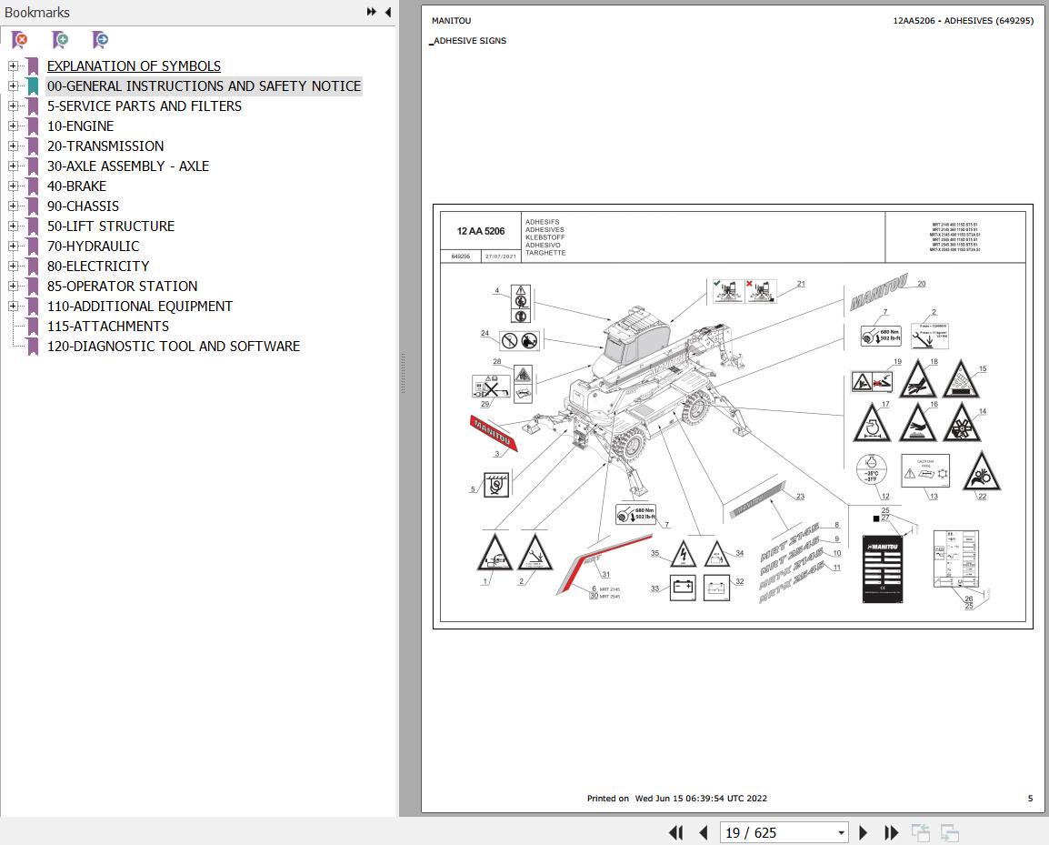 Manitou Telehandler MRT 2145 400 115D ST5 S1 Parts Catalog 649295