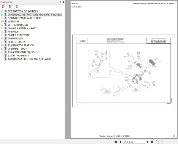 Manitou Telehandler MRT 2145 75P 360 EASY ST3B S1 Parts Catalog 648975