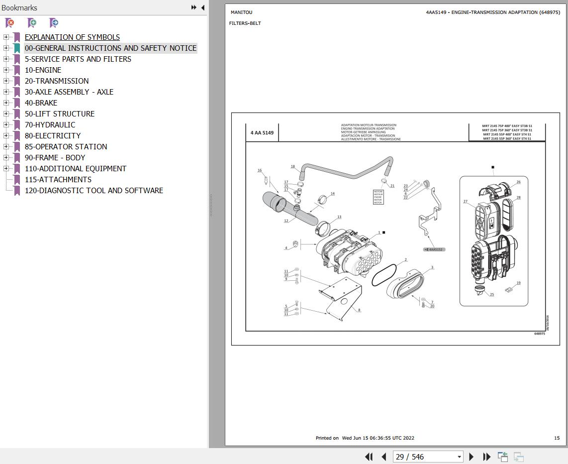 Manitou Telehandler MRT 2145 75P 400 EASY ST3B S1 Parts Catalog 648975
