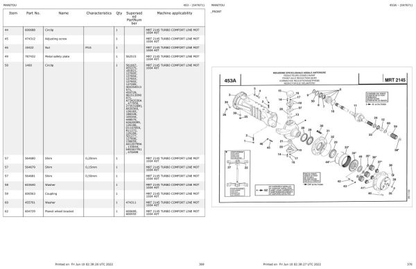 Manitou Telehandler MRT 2145 TURBO COMFORT LINE MOT 1004 40T Parts Catalog 547671 1