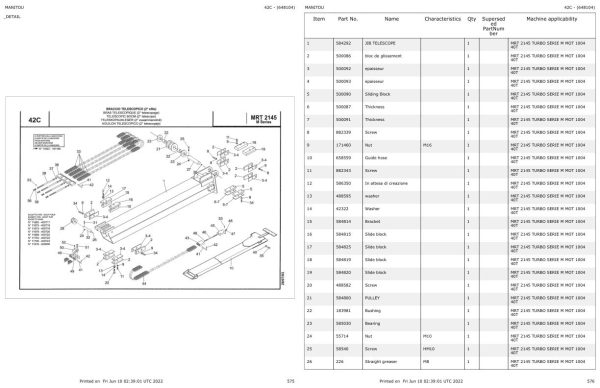 Manitou Telehandler MRT 2145 TURBO SERIE M MOT 1004 40T Parts Catalog 648104 1