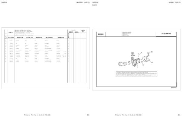 Manitou Telehandler MRT 2150 PRIVILEGE PLUS ARMEE FRANCAISE Parts Catalog 648757 1
